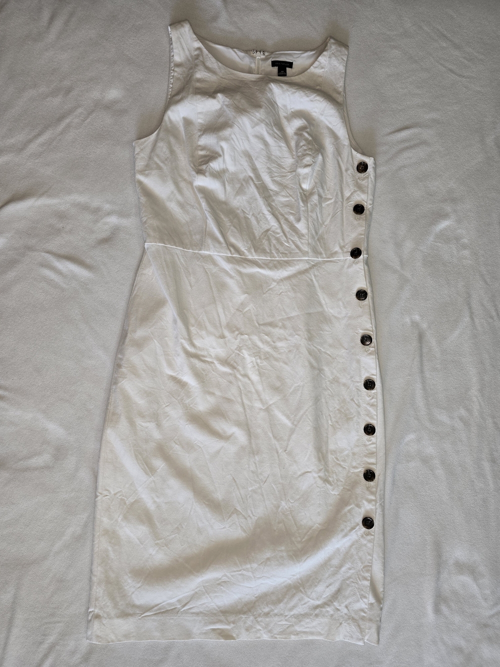 Ann Taylor White Sleeveless Button-Trim Midi Dress